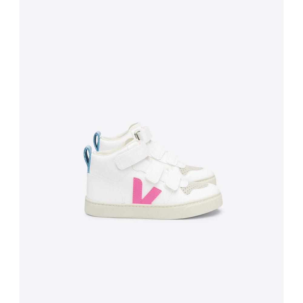 Kids\' Veja V-10 MID CWL High Tops White/Blue/Pink | ZA 706OKI